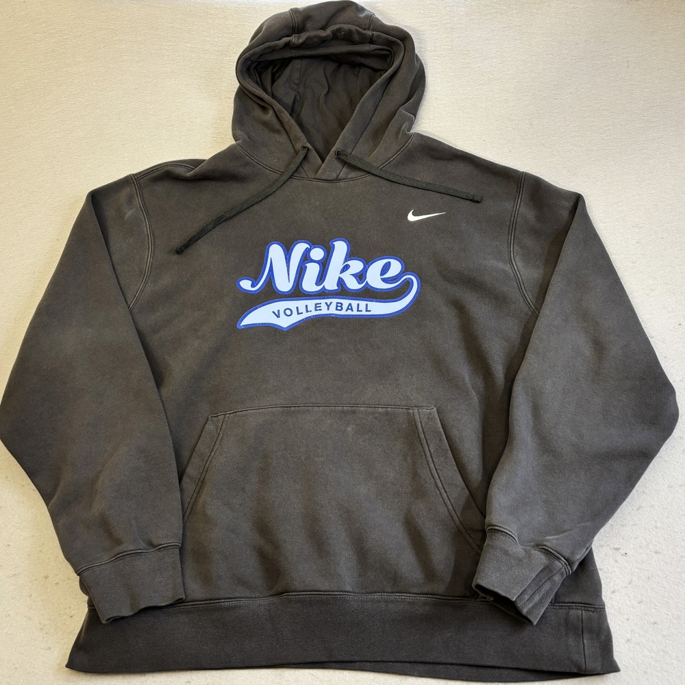Vtg Nike Volleyball Hoodie Womens XL Gray Pullover Graphic Fleece Y2K Sportswear